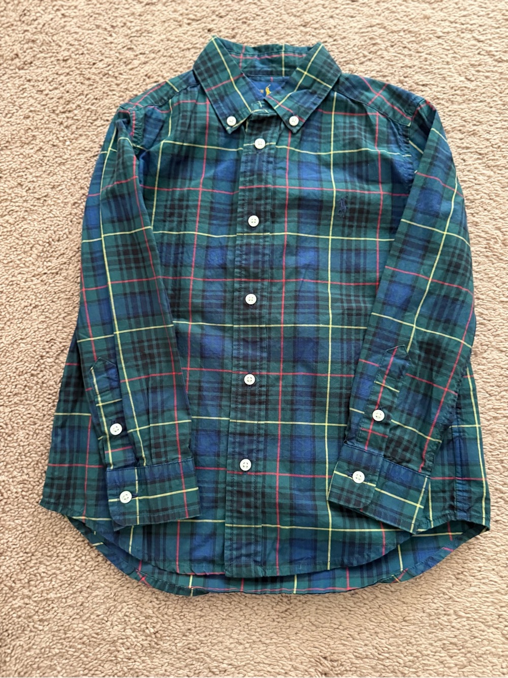 Boy’s Green Plaid Button-Down Shirt